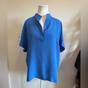 Lafayette 148 New York Blue Short Sleeve Blouse L